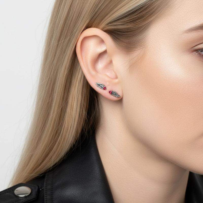 Fashion Temperament Blue Red Zircon Wing Ear Bone Nail Earrings For Women Men Jewelry Accessries Gifts