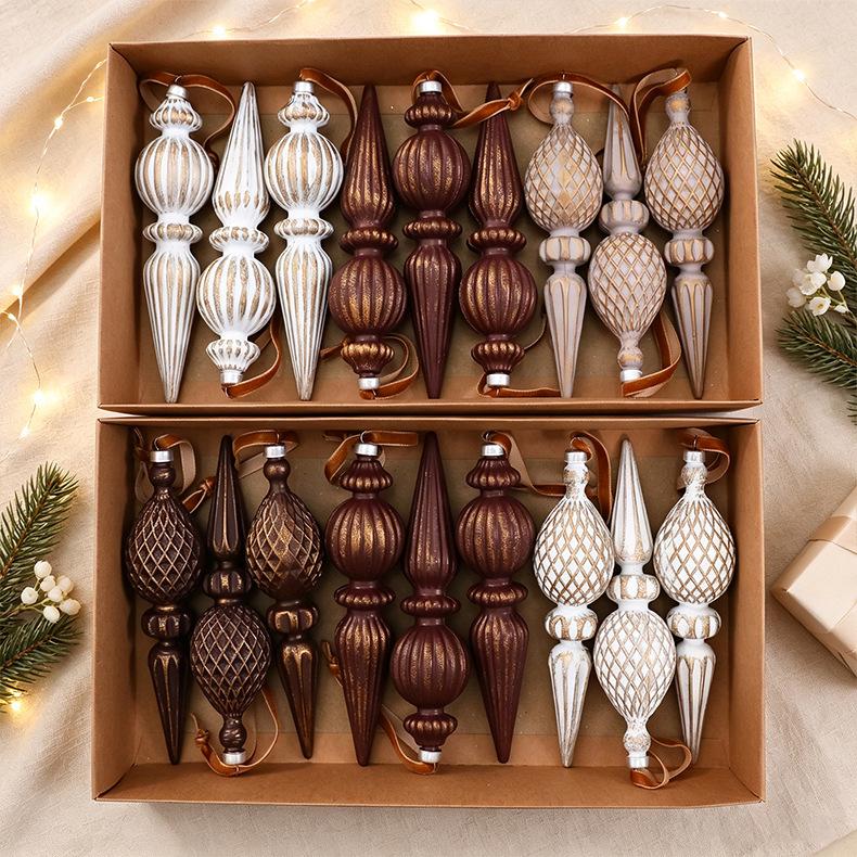 Vintage Spitzkegel Weihnachtsbaumschmuck, 6-teiliges Set - 16cm Unregelmäßige Kugeln für Baum- & Fensterdekoration