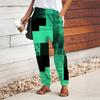 Women Geometry Printing Pants Lace Up Elastic Waist Loose  Trousers Casual Long Pants Trousers with Pockets