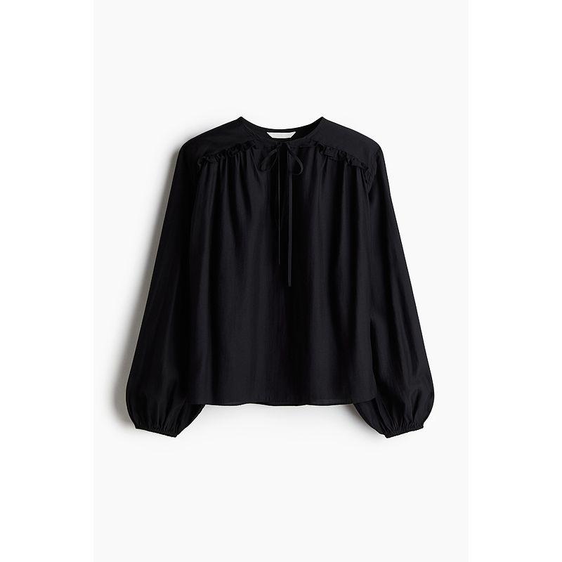 

HM Women s Shirt Autumn Print Large Profile Bottoming Shirt Lantern Long Sleeve Tops 1257114 Black 155/80(XS)