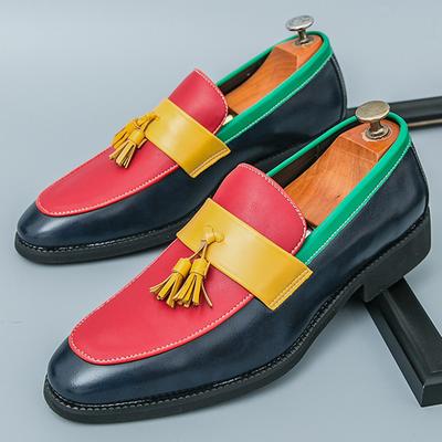 New Pointed Mixed Color Patchwork Tassels Casual Shoes For Men Dress Evening Wedding Footwear Prom Sapato Social Masculino