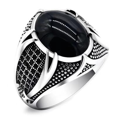 Wholesale of Personalized Retro Two-color Men's Rings and Black Agate Rings