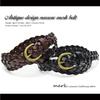 BELT Antique Design Leather Narrow Mesh Slim Braided Genuine FREE Chocolate (MARK. STORE) Belt, Belt, Leather, Cowhide, Size,