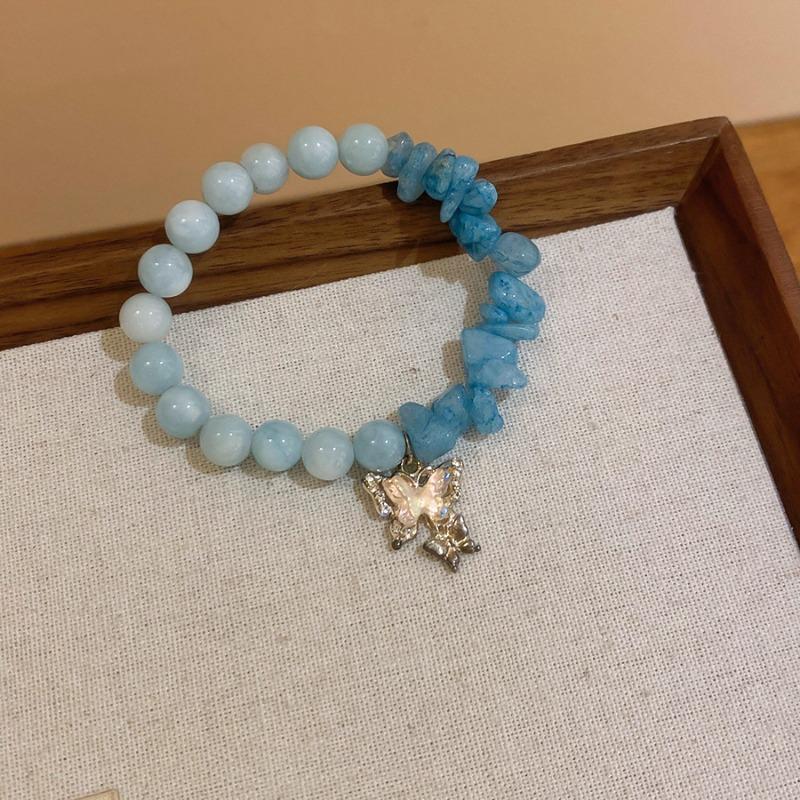 Aquamarine Fresh Zircon Flower Crystal Beaded Bracelet Light Luxury Premium Bracelet Bracelet Exquisite Niche Jewelry
