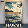 Tin Sign Hawaii Beach Ocean Sailboat Vintage Metal Poster Wall Art Decor   Retro Coastal Landscape Artwork Aloha Escape to Pa