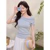 Women's Light Blue Knit Short Sleeve T-shirt