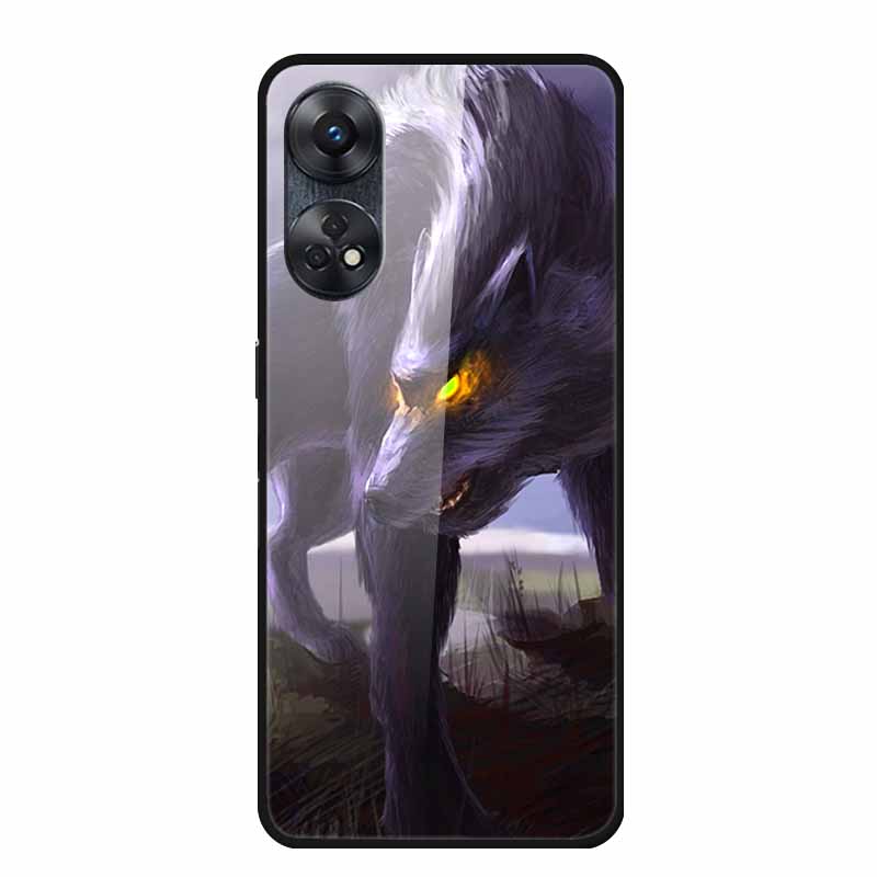 For Oppo Reno8 T 4G Case Luxury Tempered Glass Back Cover Hard Case For Reno8 T 4G 6.43" Capa Funda Animal Vividly Coque Wolf
