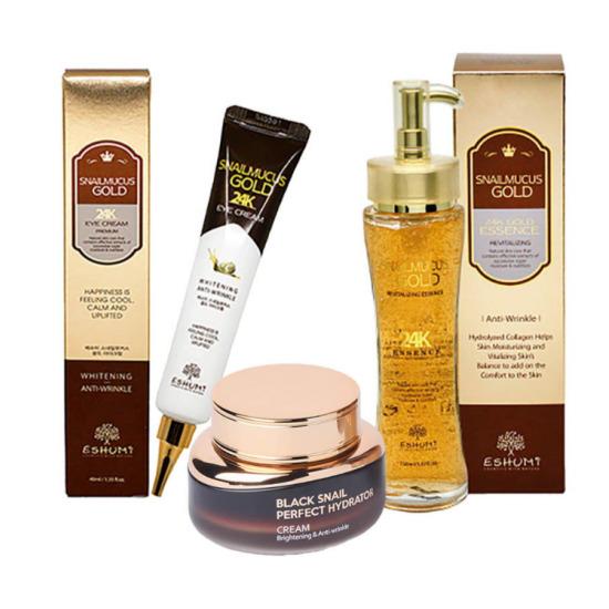 Eshumi Black Snail Gold 3-Piece Skincare Set – Hydrator Cream, 24K Gold Essence & Eye Cream Eshumi Black Snail Gold 3-Piece Skincare
