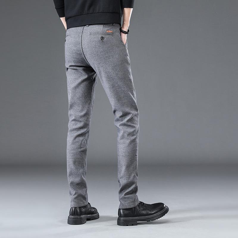 Autumn And Winter Men'S Regular/Plush Thick Cotton Linen Casual Dark Slim Fit Small Foot Elastic Brushed Versatile Long Pants