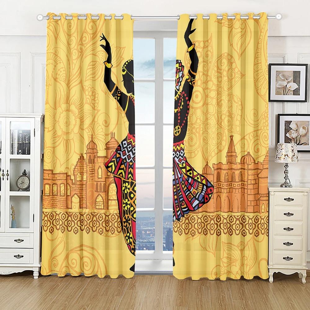 Luxury Gold Pretty African Woman Free Shipping Window Curtains For Living Room Kids Bedroom Bathroom Kicthen Door Home Decor2Pcs