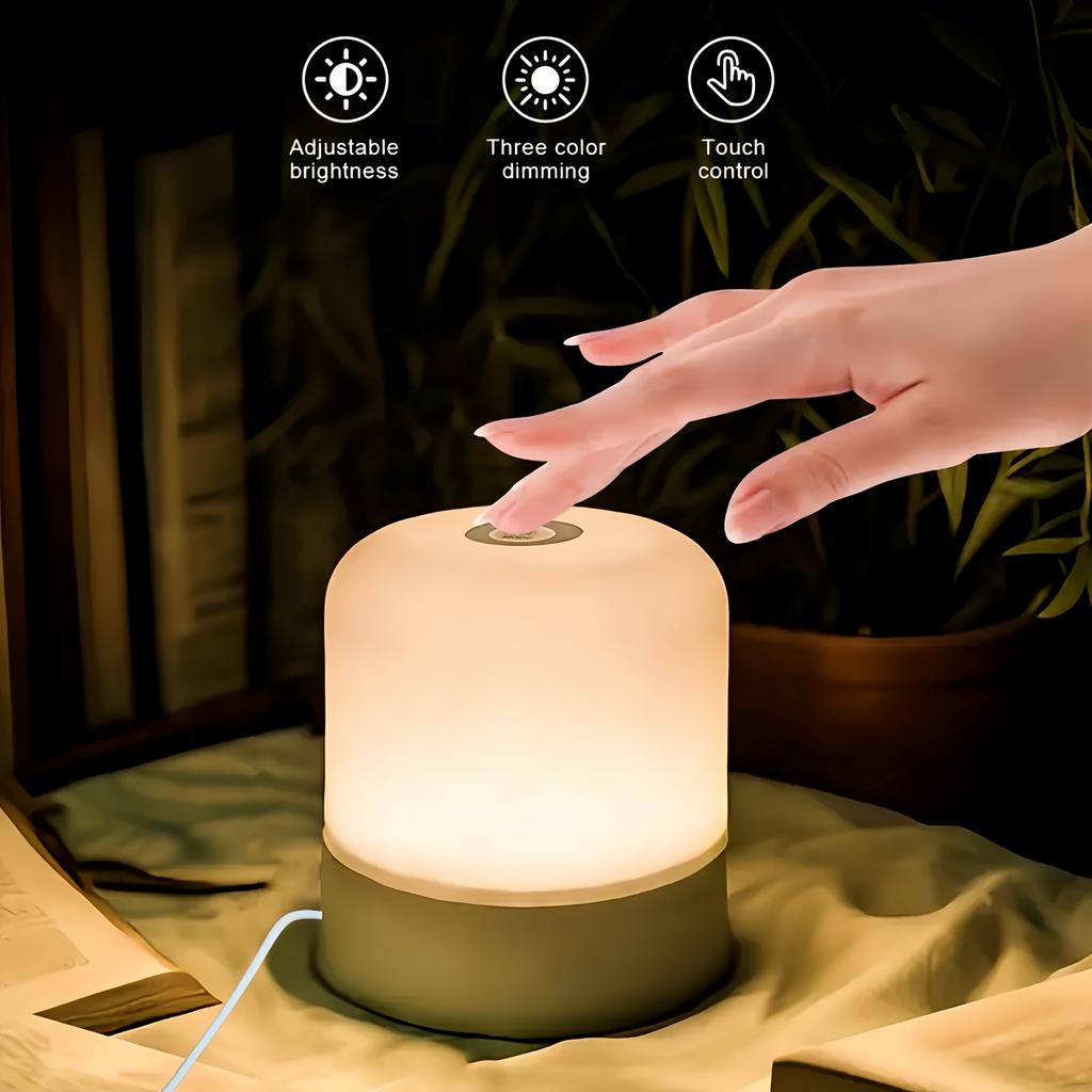 Touch Bedside Lamp LED Touch Bedside Lamp 3-Tone Light (Warm/White/Natural) with USB Charging, Soft Eye Protection, Portable Mini Night Light