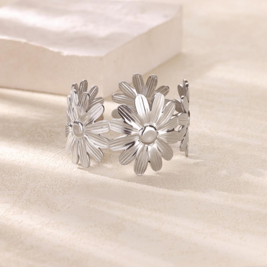 Mehrfach Große Blume Edelstahl Armreif Kupferfarbe Breit Offener Armspange für Frauen Hochzeit Zirkon Urlaubsaccessoires Geschenk