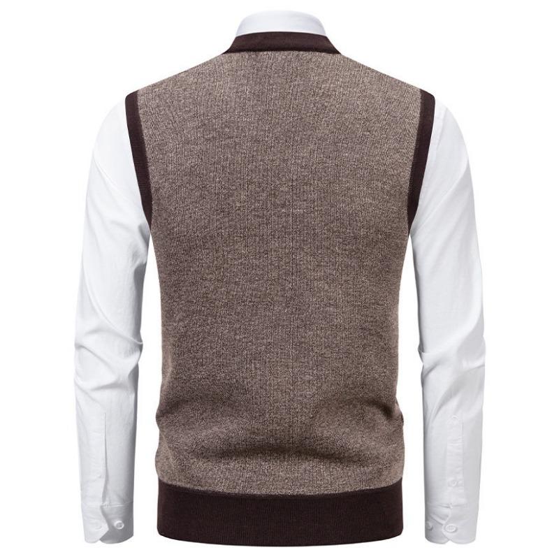 Men Thickened Fleece Plaid Loose Pullover Sleeveless Knit Sweater Vest