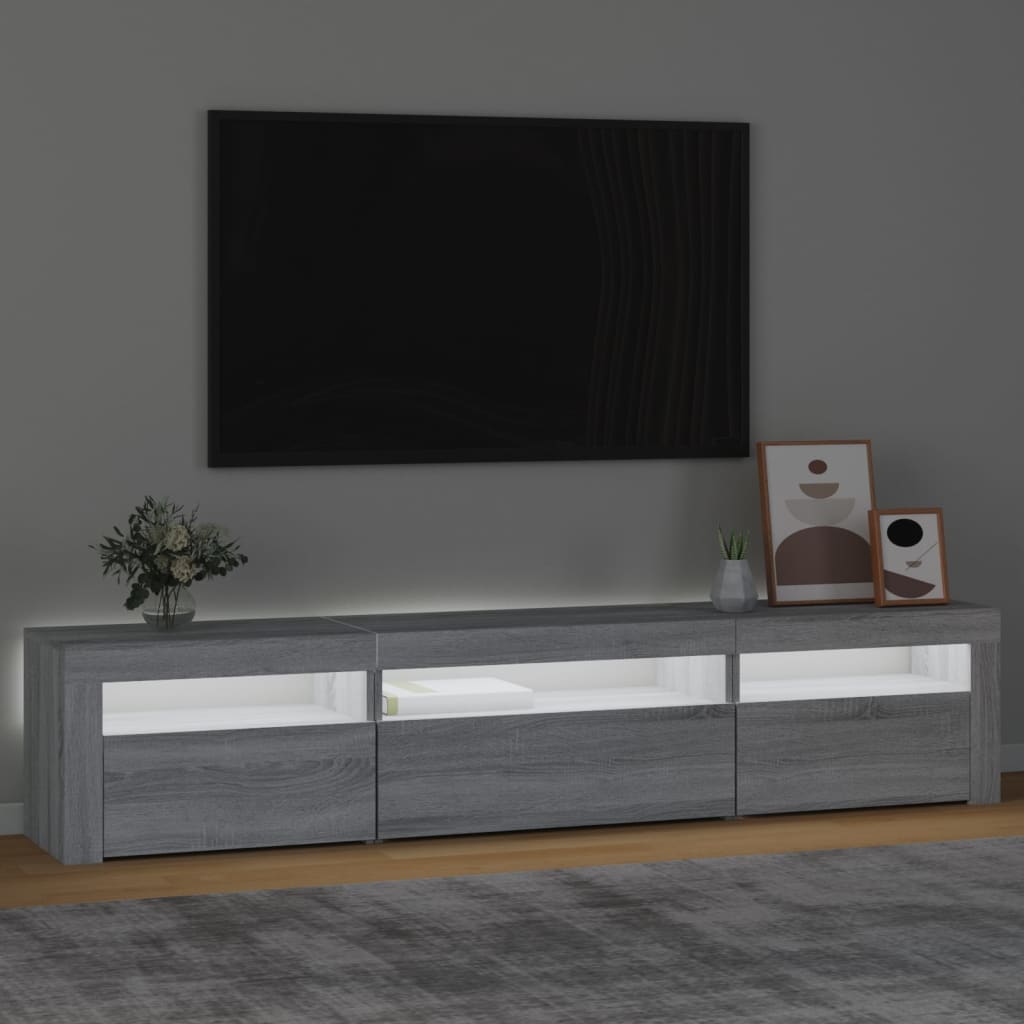 Vidaxl TV Stand with LED Lighting, Sonoma Oak Grey, 195x35x40 Cm