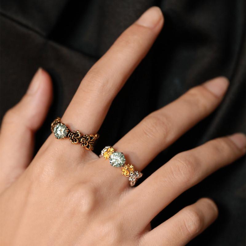 Elegant And Modern Iris Blue Moissanite Ring For Women Geometric Design Adjustable Size