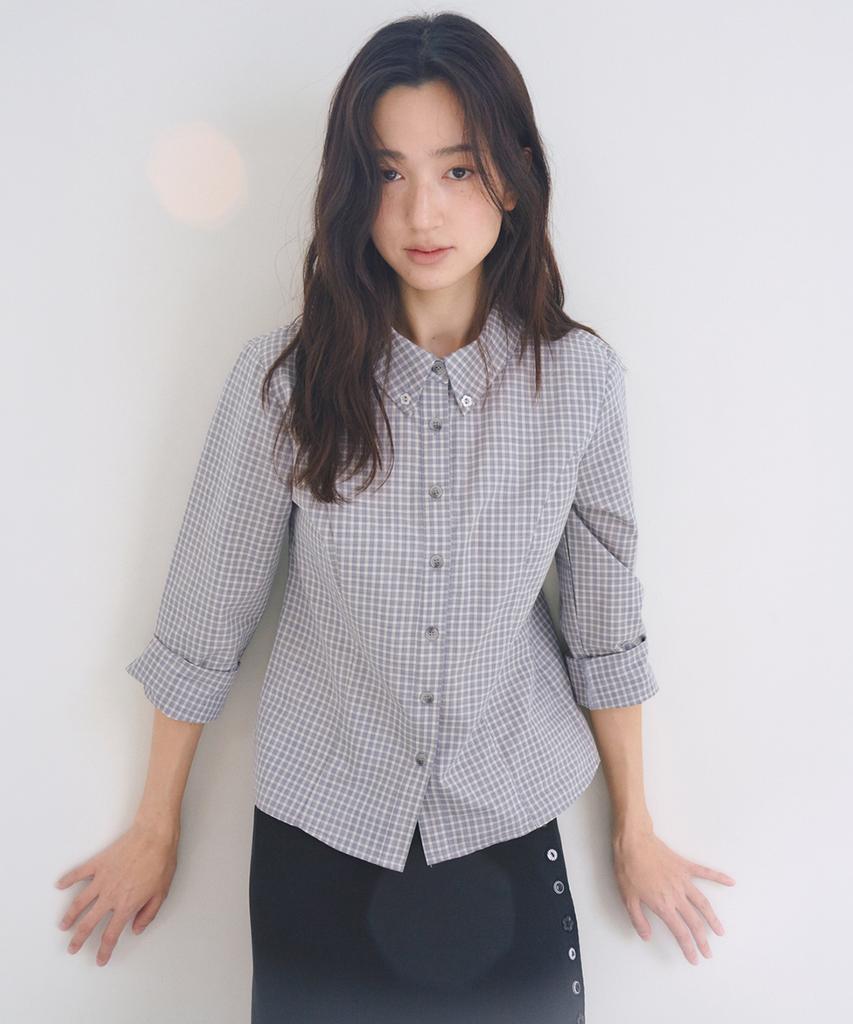 OAFISH Dear Button Check Shirt, Sky Blue