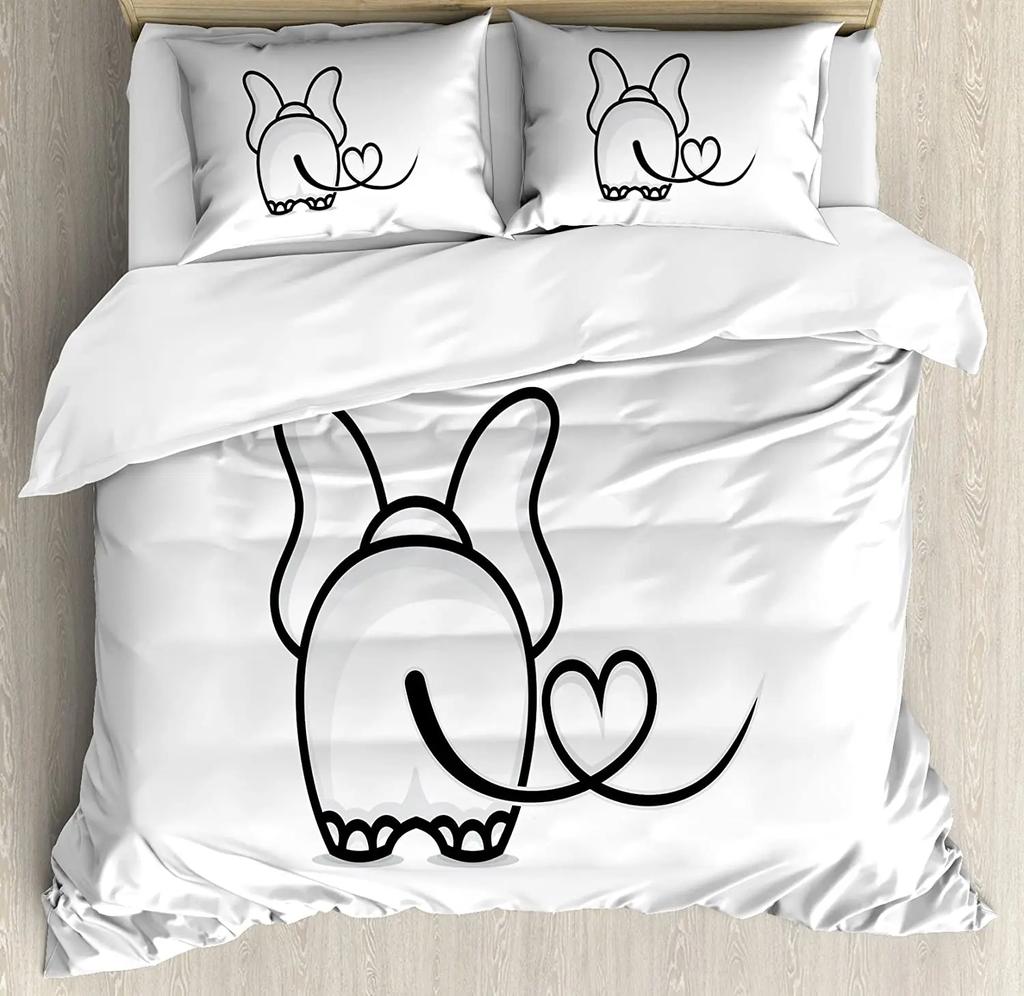 Elephant Nursery Decor Bedding Set For Bedroom Bed Home Cute Elephants Holding Heart Shape Duvet Cover Quilt Cover Pillowcase