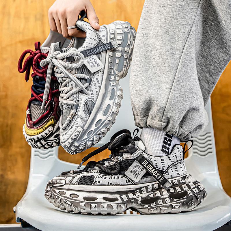 Trendy new platform-soled sports trendy shoes breathable mesh casual dad shoes retro style polishing old tire shoes men