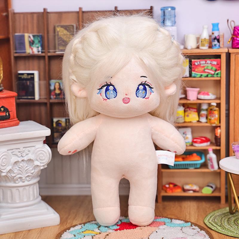 20cm Cotton Star Doll with Skeleton & Frizzy Hair - Nude Plush Doll