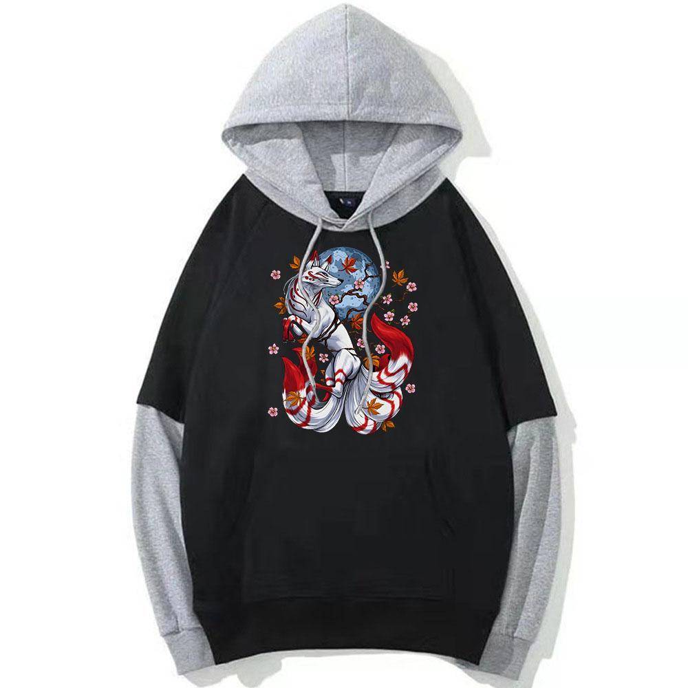 

Толстовка с капюшоном Kitsune Fox Mask для мужчин/женщин, лоскутная толстовка с капюшоном в стиле аниме, пуловеры в японском стиле с принтом манги XXXL