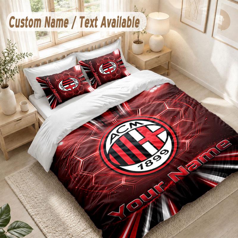 Custom Name Bedding Set 3 PiecesAC Milan Print Duvet Cover + 2 Pillowcases Soft Bed Decor