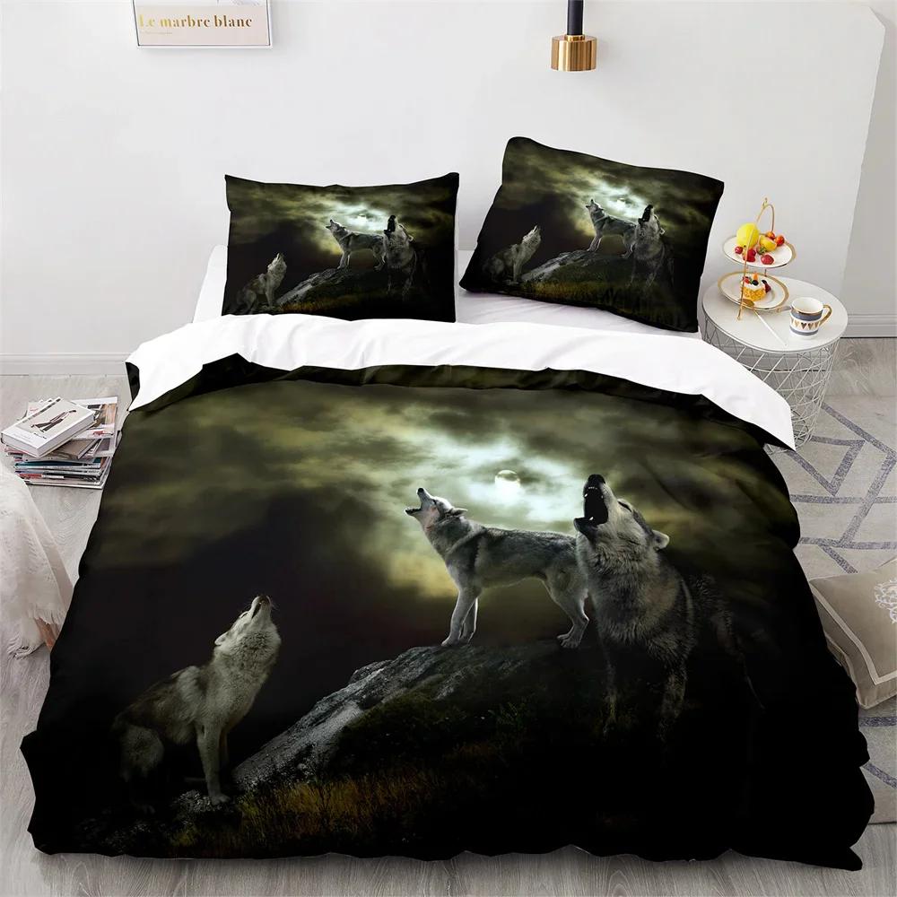 Wolf Duvet Cover King Queen Size Black White Wild Animal Bedding Set for Kids Teens Adults Wildlife Soft Polyester Quilt Cover