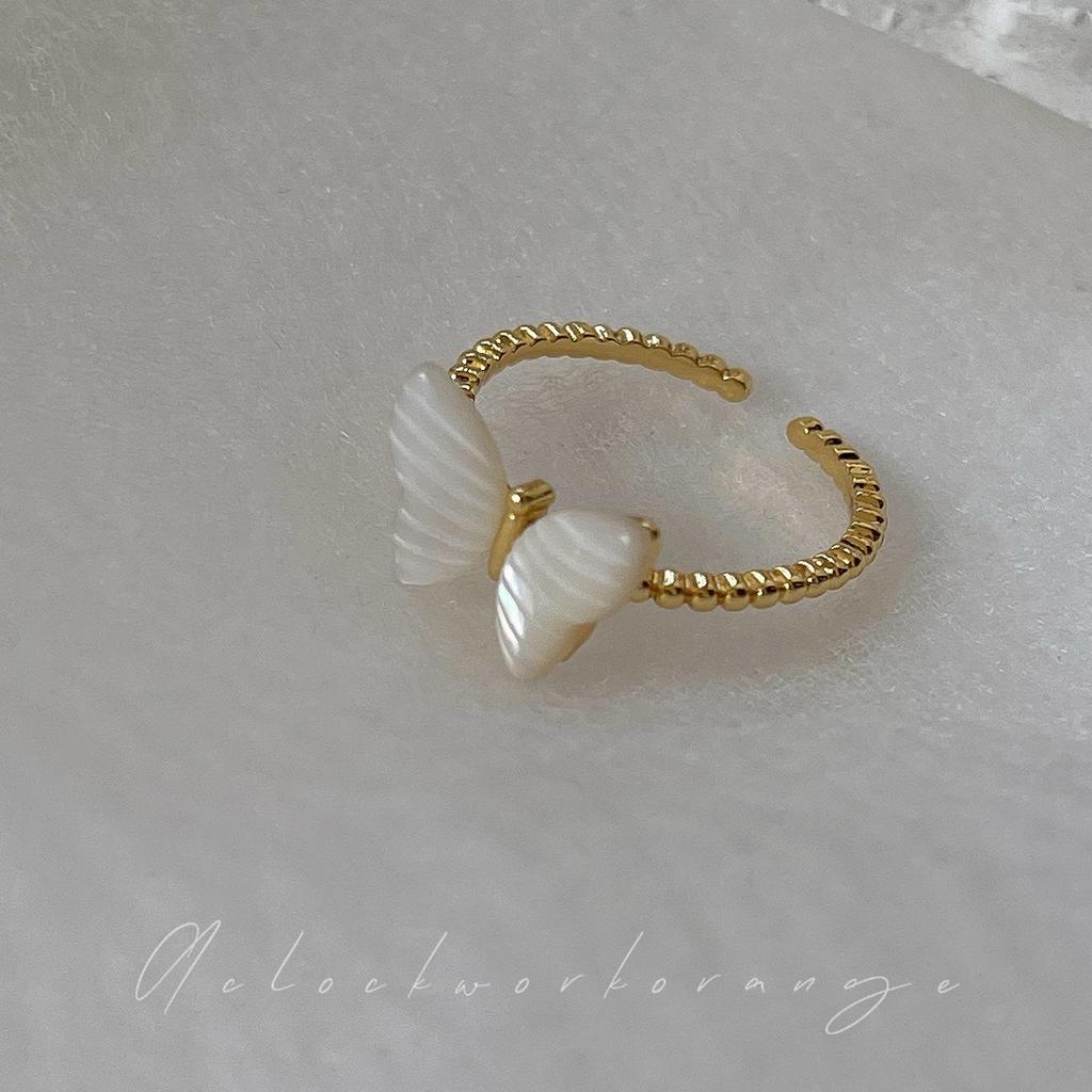 Elegant Purple Gold Butterfly Adjustable Ring with Faux Pearl - Trendy Light Luxury Jewelry for Women