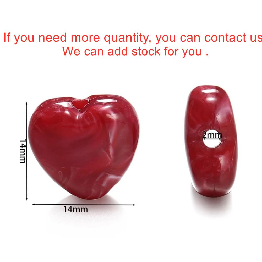 20pcs/lot 14mm Acrylic Imitation Stone Heart Love Spacer Loose Beads for Handmade DIY Necklace Bracelet Jewelry Making Supplies