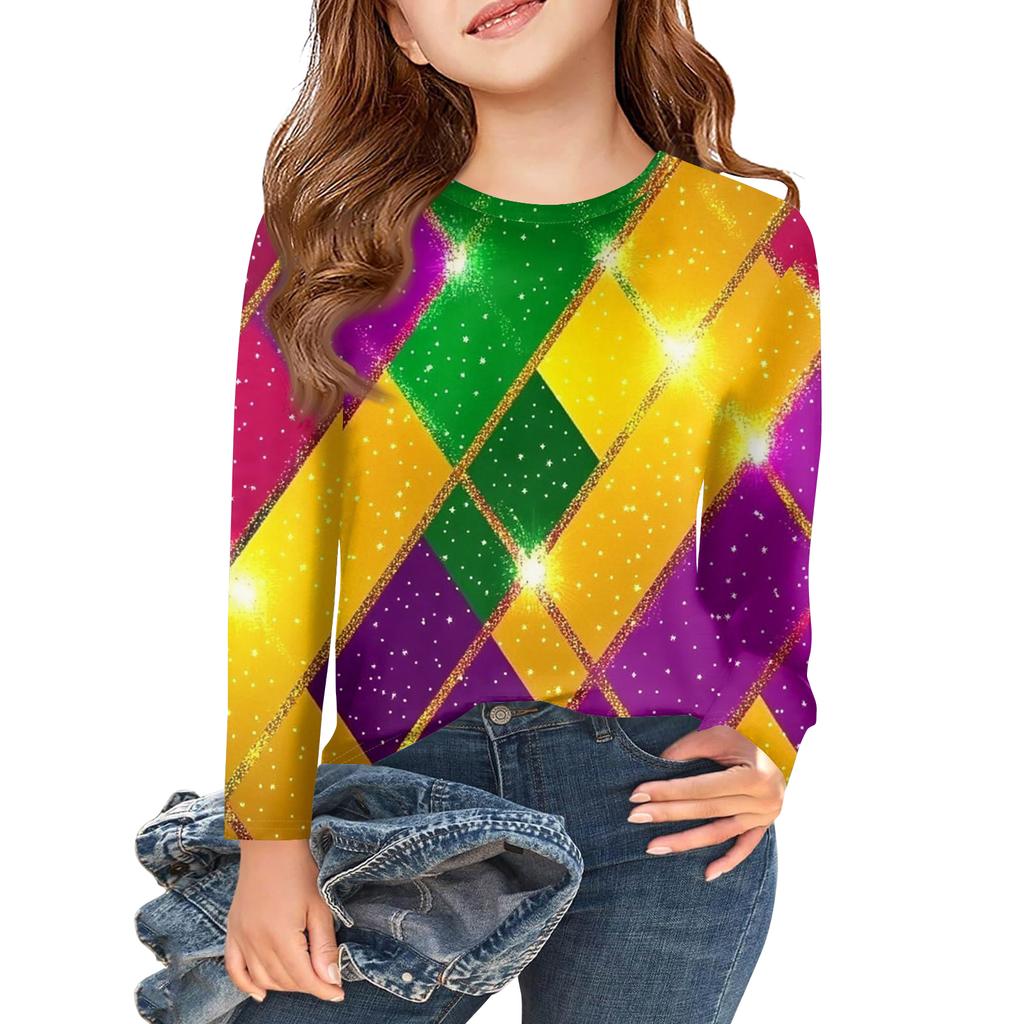 Dívčí trička s dlouhým rukávem Dětské podzimní topy Kulatý výstřih Potištěná základní trička