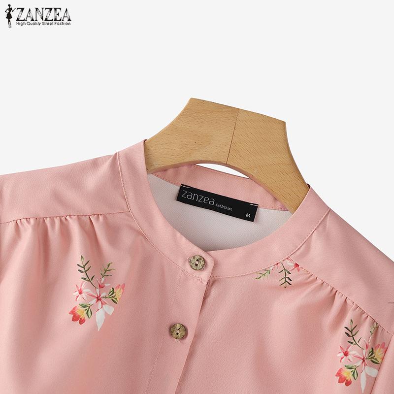 ZANZEA Γυναικεία Καθημερινή Μπλούζα με Στρογγυλή Λαιμόκοψη, Μανίκια 3/4, Φαρδιά Γραμμή και Φλοράλ Μοτίβο