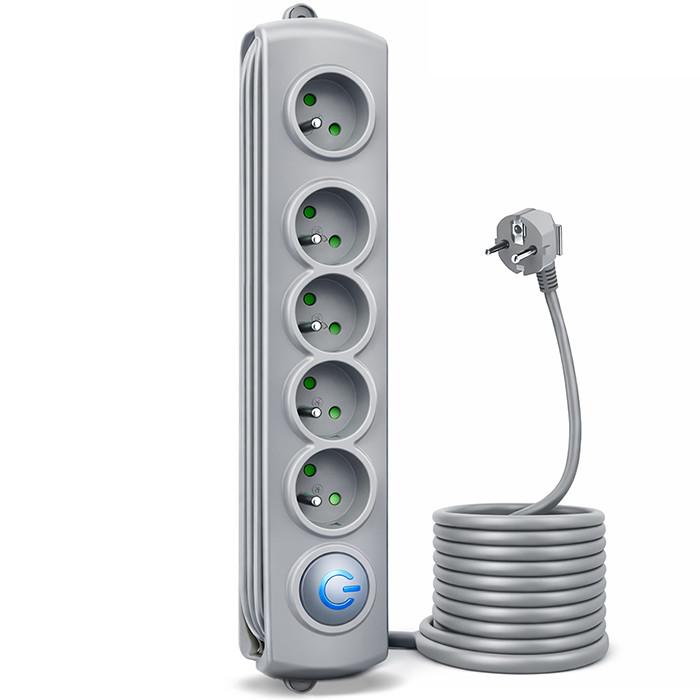 Qoltec Surge Protector Power Strip | 5 Sockets | 1.8m | Gray