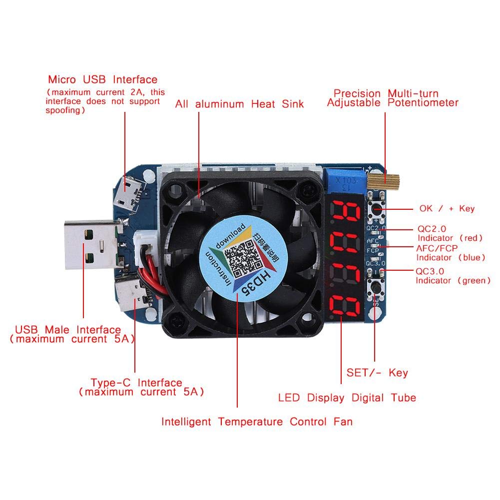 Fosa USB Tester USB Digital USB Last Elektronische Last Widerstandsmodul Smart Auto Schutz Multimeter, 5V/9V/12V/20V Strom/Spannungstester, Tester,