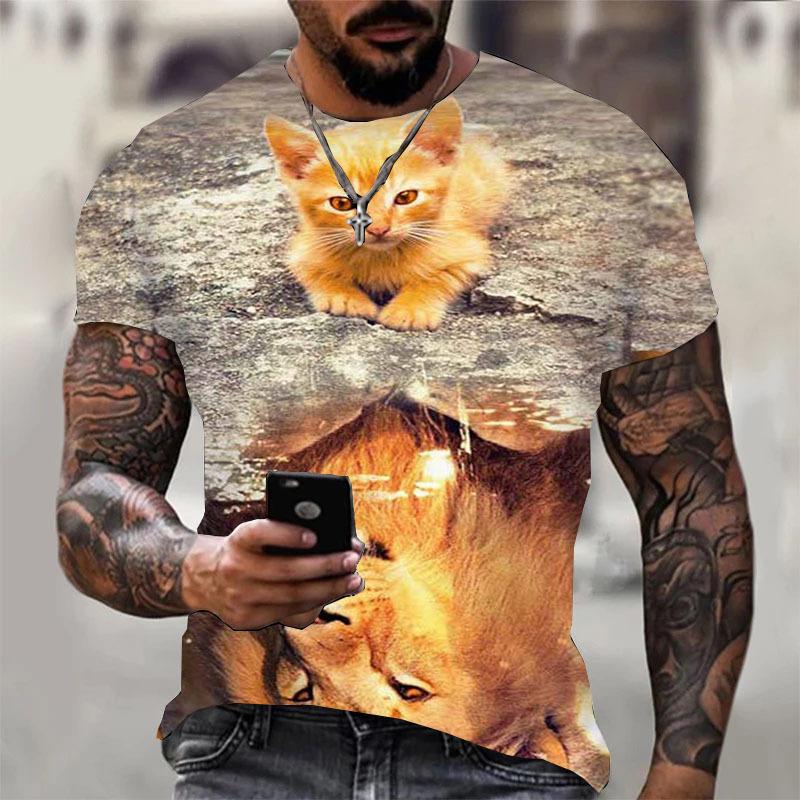 Men's T Shirt 3D Digital tiger Print Short Sleeve T-Shirts Comfy Casual Elastic Crew Neck Men Outdoor Activities Top