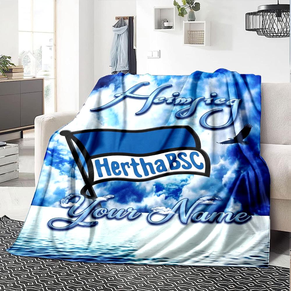 Name Custom Hertha BSC Print Flannel Blanket High Quality Warm Comfortable Cover for All Seasons Perfect for Gifts Home Decor