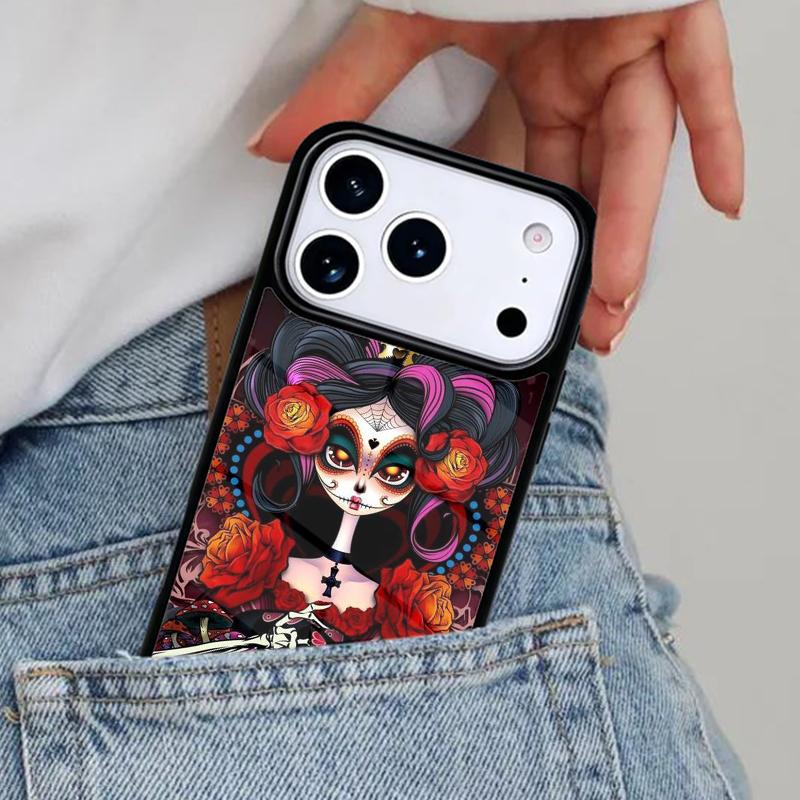 Catrina Beautiful Rose Girl Skull Phone Case for iPhone 16e 15 14 13 12 17 Pro Max Plus Air 17pro Cover Coque