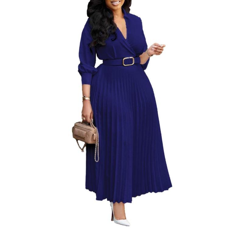 Fashionable Elegant Women Dress Autumn New Plus Size Solid Color Cross Border