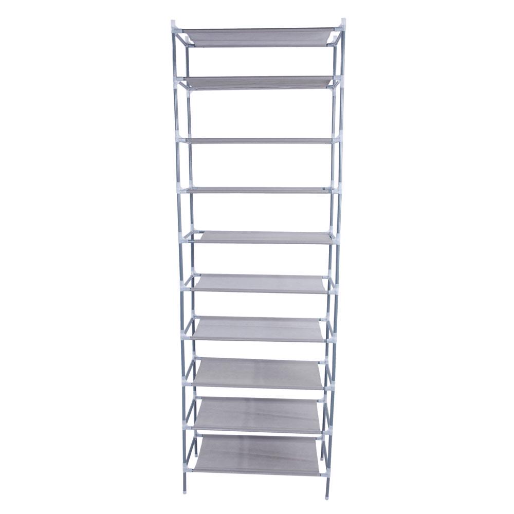 Simple Assembly 10 Tiers Non-woven Fabric Shoe Rack Gray