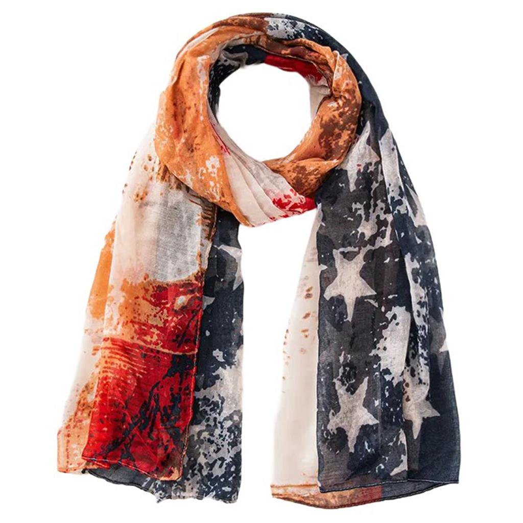 Stylish Scarf Shawl Neckerchief Head Scarf Star Print for Independence Day Star Headscarf, Versatile and Soft