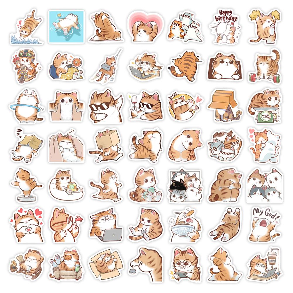 Cute Cartoon Orange Cat Vinyl Stickers Waterproof DIY Decals for Kids Adults Laptop Luggage Bottles Scrapbook Junk Decor Toy