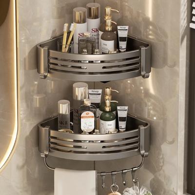 Shower Corner Shelf with Towel Bar Hook Space Aluminum Athroom Shelf Without Drilling Shampoo Holder Bathroom Accessori