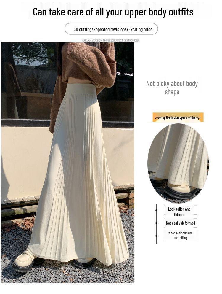 Pletená sukně áčkového střihu s vysokým pasem: Podzim/Zima Plisované Maxi