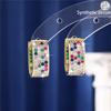 Charm Female Rainbow Zircon Stone Round Hoop Earrings Vintage Fashion Gold Color Wedding  For Women
