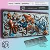 HYBXAXC Vintage Deep Sea Monster Extended Desk Mat Ocean Sea Monster Pattern Gaming MousePad Thick Lockedge Keyboard Mat