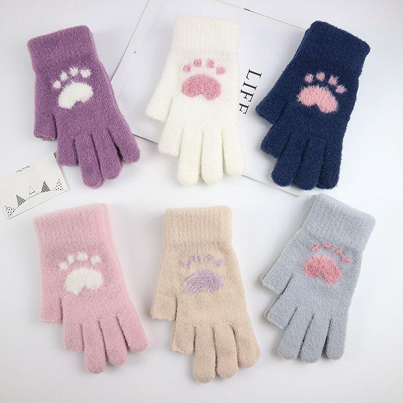 

Winter Gloves for Women Thickened Fleece Touch Screen Exposed Two Finger Plaid Crystal Mink Cute Bear Claw K-style Student Writing Tide Color random 1 pair of ball One size