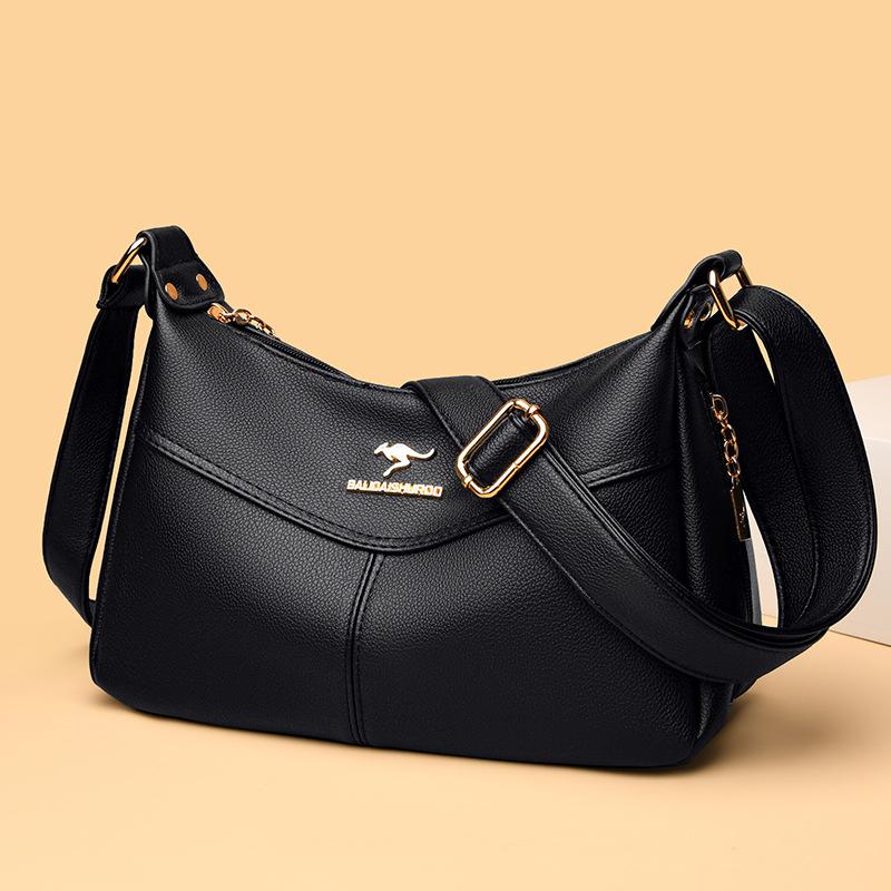 Women's Bag Summer New Large-capacity Soft Leather Messenger Bag Lychee Pattern Retro Fashion Shoulder Bag