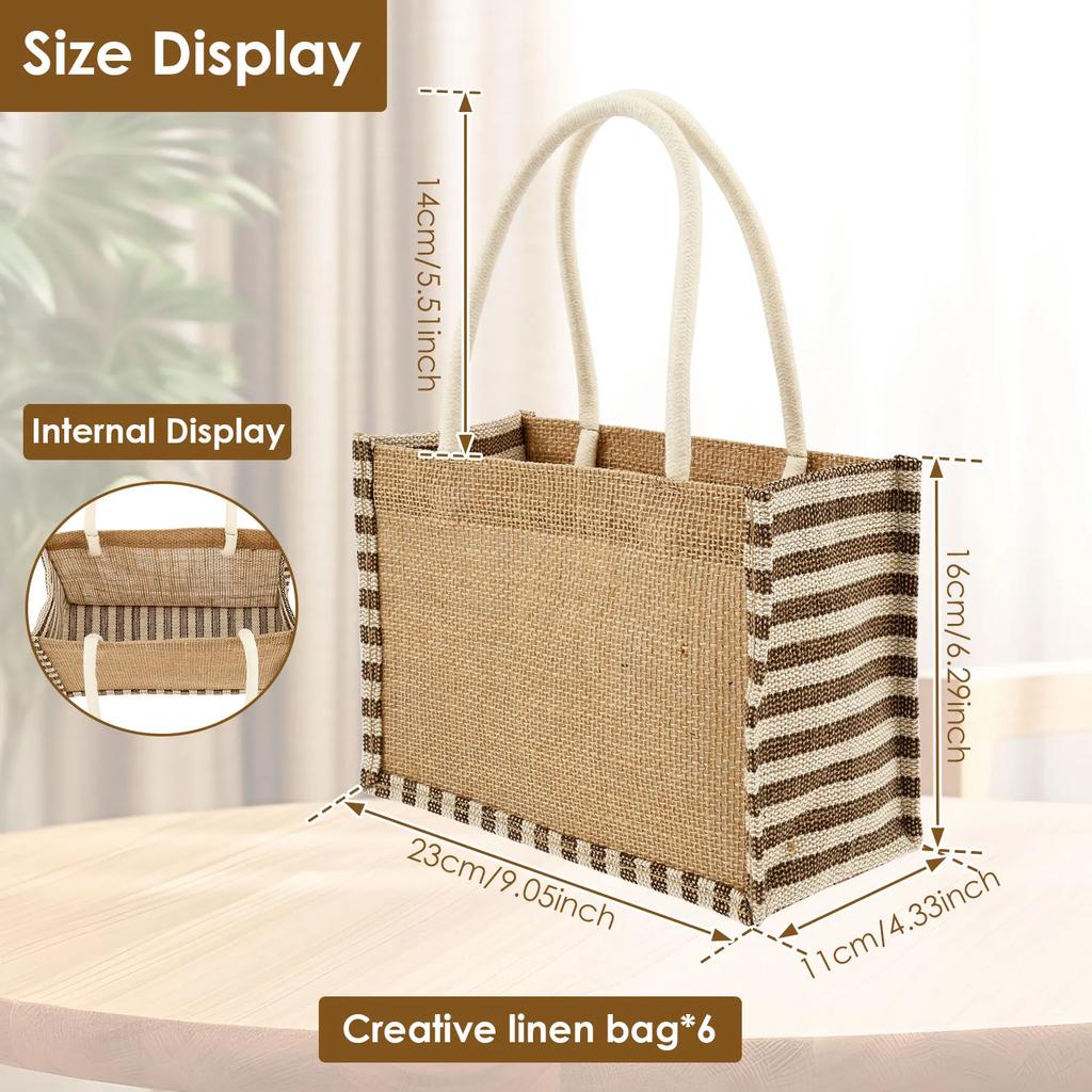 6/12Pcs Burlap Tote Bag Large Capacity Ladies Handheld Shopping Bag Reusable Gift Bags with Handle for Birthday Parties Wedding