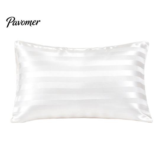 Bed Pillow Protector Striped Satin Pillowcase, Silky Smooth Cover, Gentle on Hair Soft & Skin, Glossy Solid Color Sham for Bedroom Decor, 30"x20"