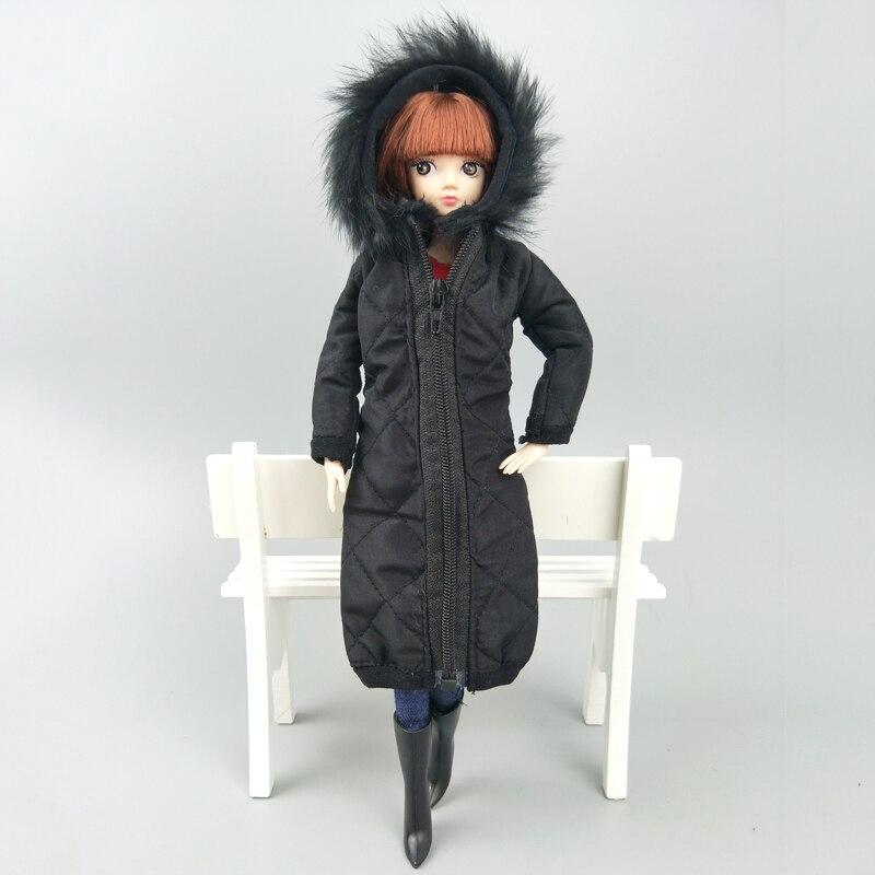 Black Winter Wear Long Coat for Barbie Doll Clothes Outfits Dress Parka For 1/6 BJD Doll Jacket 1:6 Dolls Accessories Kids Toy
