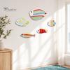 Ocean Theme Wall Art 5Pcs Wooden Fish Decor, Rainbow Striped Tropical Ornaments with 3D Kids Room Decoration Embossed Texture, Lightweight Coastal