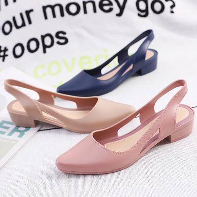 Gelee-Sandalen für Damen, spitze Zehenpartie, klobige Med High Heels, Flip-Flops, Slingback, lässig, Candy, rutschfeste Strandschuhe für Damen
